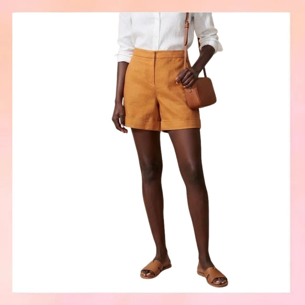 J.Crew Mustard Yellow Cuffed Linen Blend Shorts Size 2